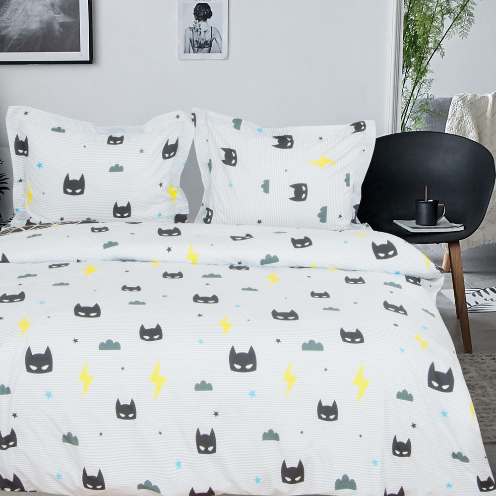 3 Pcs King Microfiber Duvet Cover Set, Black Bat